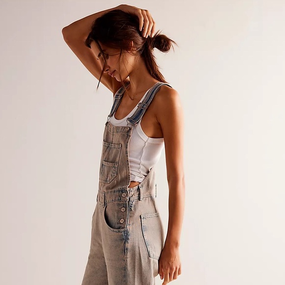 WE THE FREE Ziggy Shortalls Loose Fit Jumpsuit in Peach size L - Picture 5 of 14